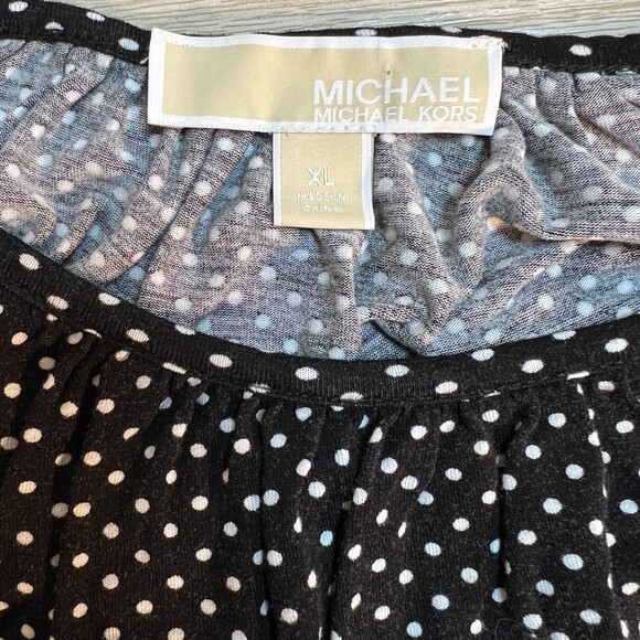 Michael Kors Blouse Womens XL Peasant Top 3/4 Balloon Sleeve Polka Dot - Picture 6 of 9